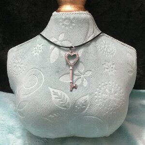 925 Silver Heart Key Charm Pendant Necklace | Simulated Diamond CZ | Vintage